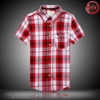 heren abercrombie fitch plaid katoen korte overhemd wit rood Stopcontact dmjwf538